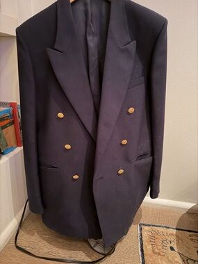 Navy Tailored Blazer with Gold Tone Care Label